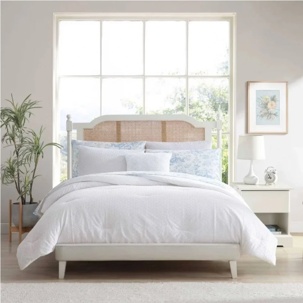 Elegant 6pc TXL Comforter Sheet Set White /Floral Blue